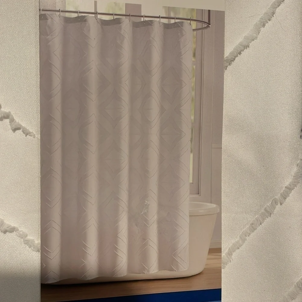 Comfort Bay clipped Jacard fabric shower curtain All White New in package